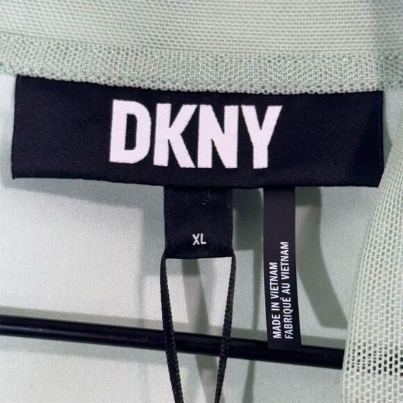 DKNY NWT Mint Green Mesh Wrap Top XL | Y2K Minimalist Layered V-Neck Blouse - Picture 6 of 8